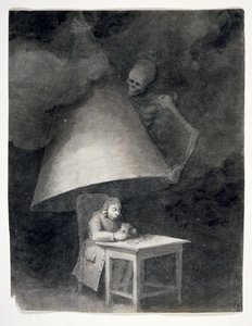 Miser Being Snuffed Out (pen og vask over blyant på papir)